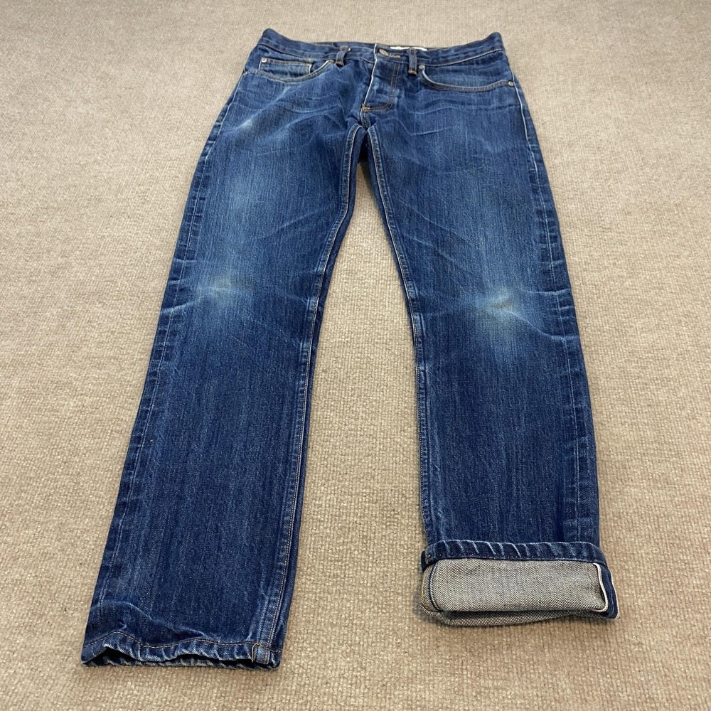 Gustin Skinny Jeans Mens 31x30 Blue Raw Selvage Button Fly Denim Made USA
